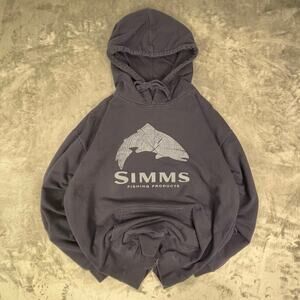 Men’s Simms Fishing Black Cotton Blend Pullover Hoodie Fish graphic size Large